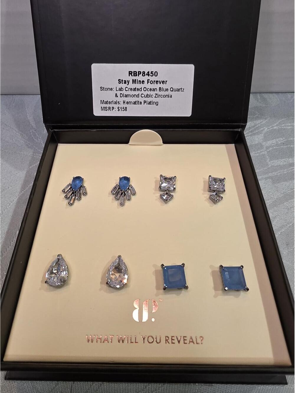 Simply Studs Lab Created Ocean Blue Quartz & Diamond Cubic Zirconia Earrings Set